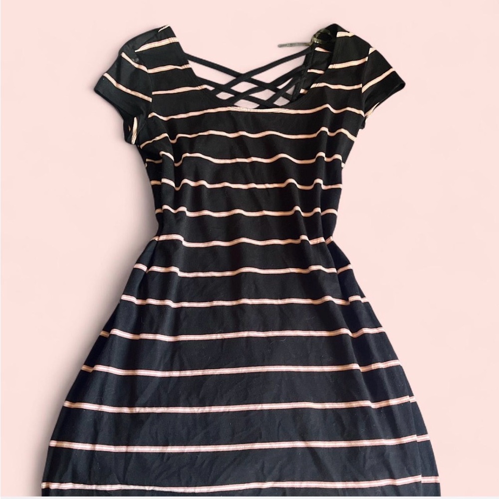 Decree Black and White Striped Midi Dress